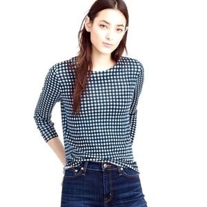 J. Crew Blue and White Gingham Sweater in Marino Wool